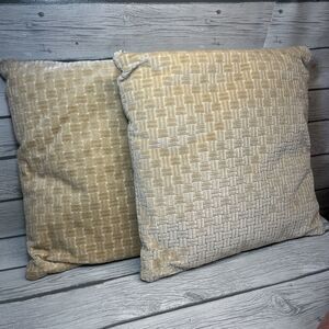 Vintage MCM Beige Weave Velvet Velour Cut Out Throw Pillow Cottagecore 14” Zip